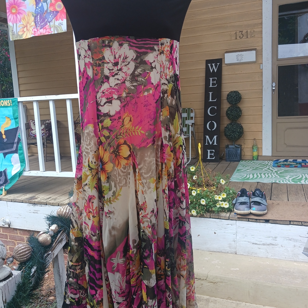 Lapis Strapless Floral Dress - Pink and Black